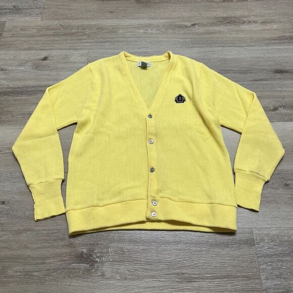 Vintage IZOD Cardigan Sweater Mens Large Yellow Preppy Knit Button Up - Picture 1 of 7